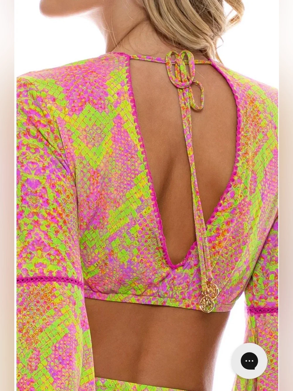 Luli Fama Pink & Lime Born to Be Wild Tie-Front Two-Piece Cover-Up Set Small